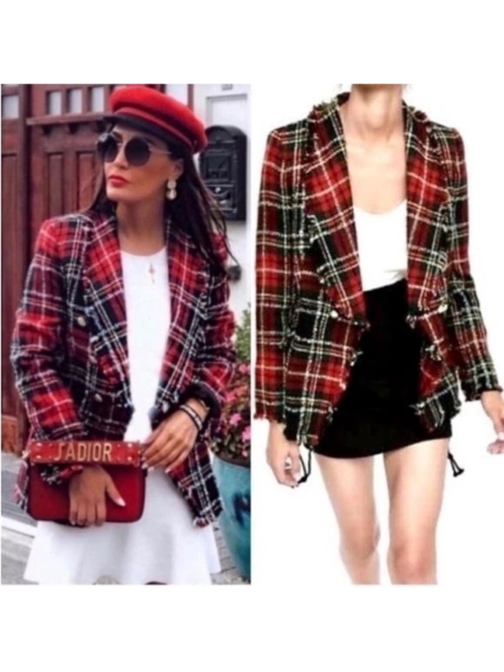 Rachel Zoe Red Plaid DoubleBreasted Blazer Button Accents Fall Tartan Medium EUC